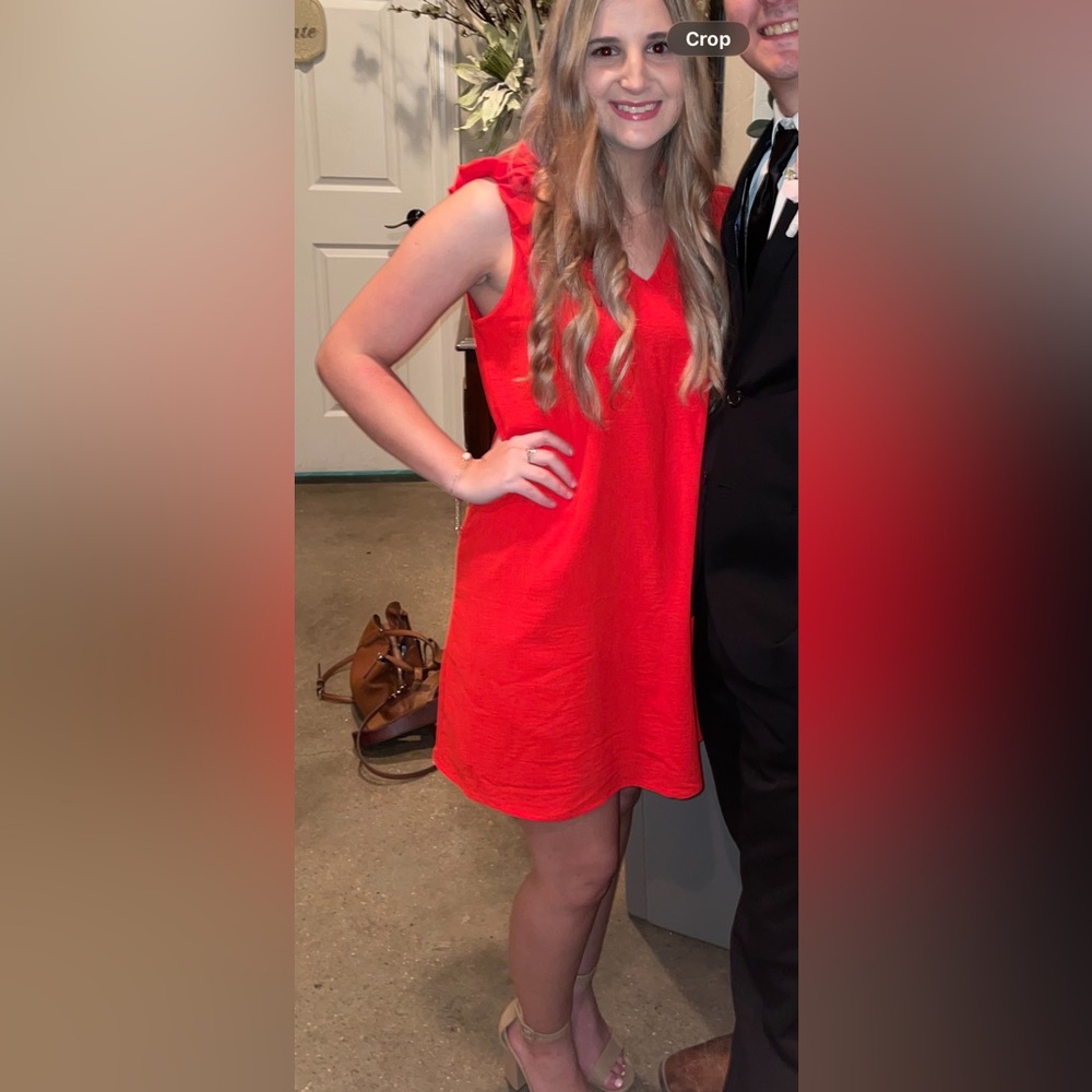 Versona Red Ruffle Shoulder V-Neck Dress - Picture 4 of 4